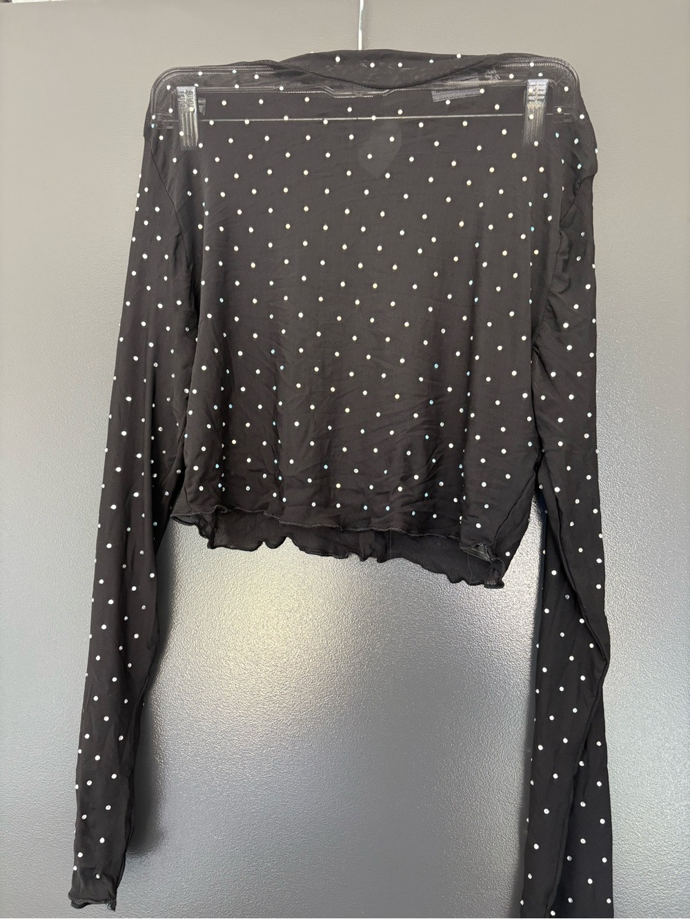 Women’s Black Sheer Long Sleeve Crop Top w rhinestones